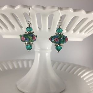 Handmade Earrings Blue/Green/Pink .925SS Ear Wires New
